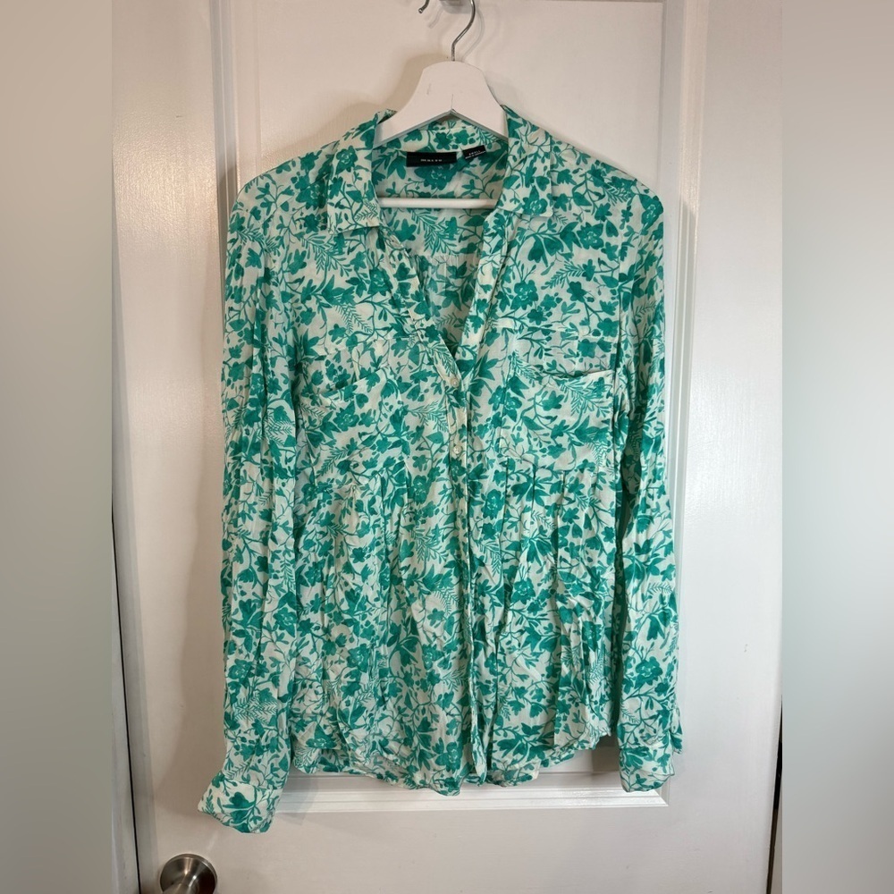 Maeve Women’s Teal & White Floral Long Sleeve Shirt - Size Small - Picture 1 of 7